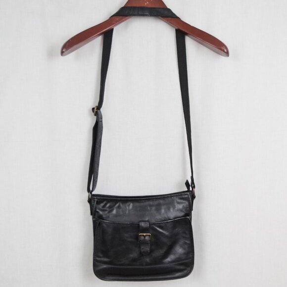 Ladies' Fat Face Black Leather Crossbody Bag - Picture 1 of 10